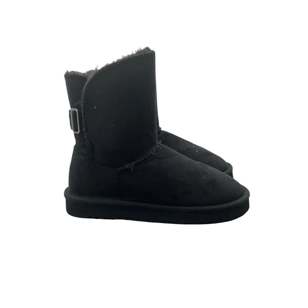 Style & Co Tessaa Black Faux Suede Faux Fur Lined Buckle Winter Boots Womens 7